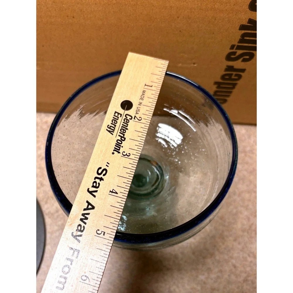 Margarita Glass Clear Blue Good‎ Hand Blown Cobalt Rim